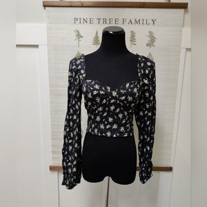 H&M Floral Linen Long Sleeve Blouse - Small